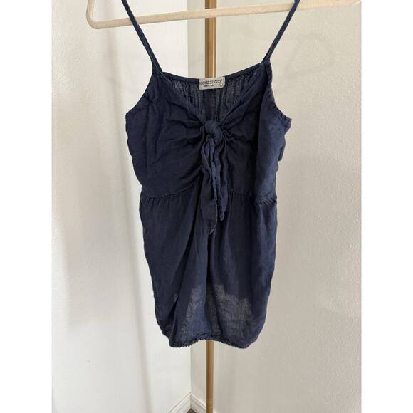 Terzo Millennio Navy Linen Tie Front Babydoll Tank Top Size L - Picture 1 of 6